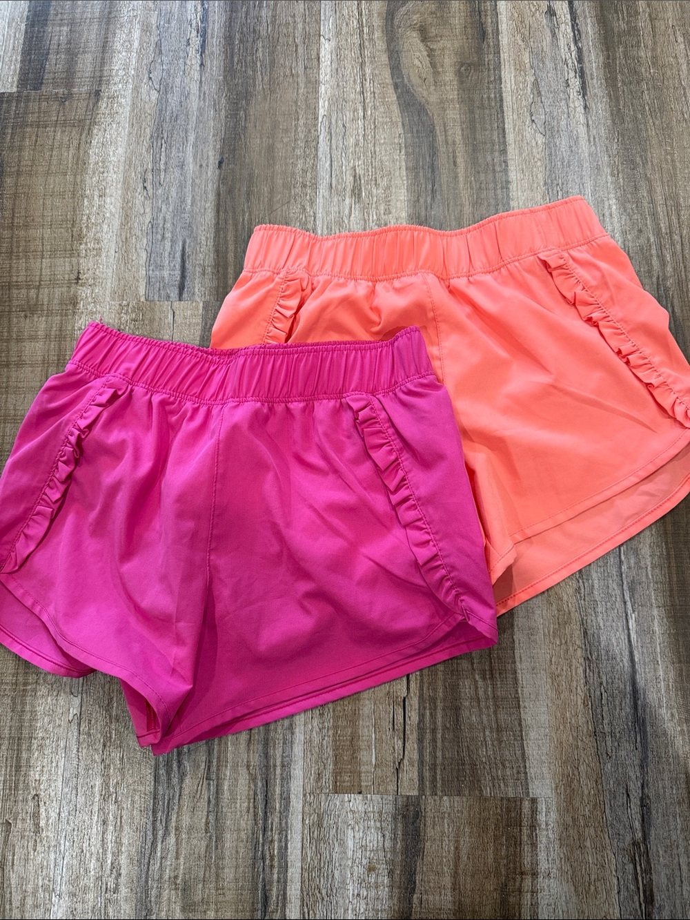 Yogalicious Girls Ruffle Pocket Shorts — Hot Pink & Coral